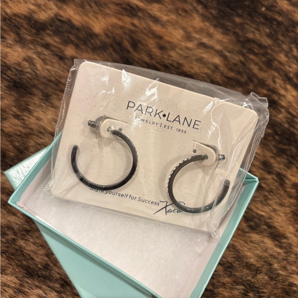 Park Lane Black Hoop Earrings with Crystal Accent